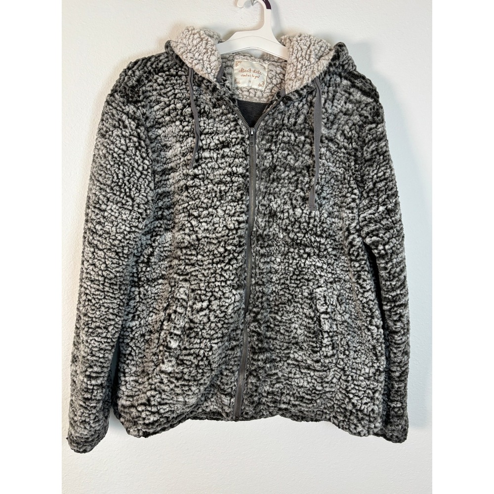 Altar'd State Sherpa Fleece Hoodie Full Zip Gray Faux Fur Jacket‎ Womens Medium
